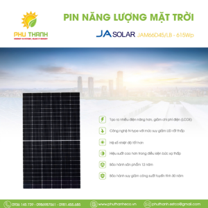 Pin mặt trời JA SOLAR, N-TYPE TOPCon, PERC MONO 615Wp, (tiêu chuẩn ISO, IEC, UL, TUV …)