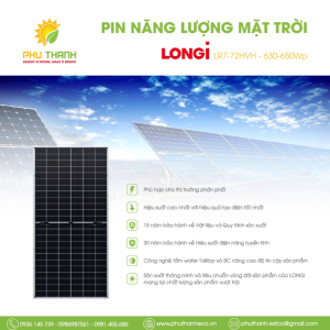 Pin mặt trời LONGI SOLAR, HI-MO X10, PERC MONO 630Wp, (tiêu chuẩn ISO, IEC, UL, TUV …)