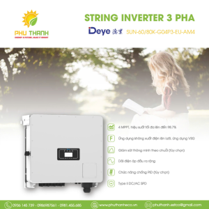 Biến tần hoà lưới bám tải DEYE hoà lưới 3 pha, 60 kW, 4 MMPT, model SUN-60K-G
