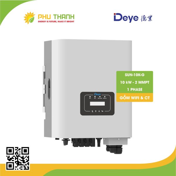 Biến tần hoà lưới bám tải DEYE 1 pha, 10 kW, 2 MMPT, model SUN-10K-G