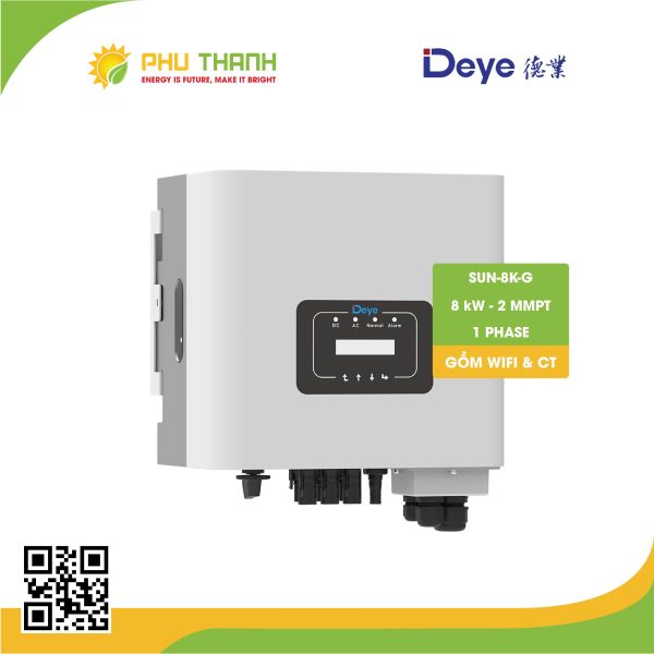 Biến tần hoà lưới bám tải DEYE 1 pha, 8 kW, 2 MMPT, model SUN-8K-G