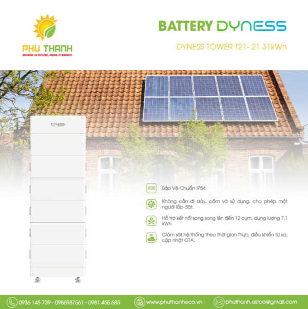 Hệ thống pin lưu trữ Năng lượng mặt trời Dyness Tower T21, công suất 21.31kWh