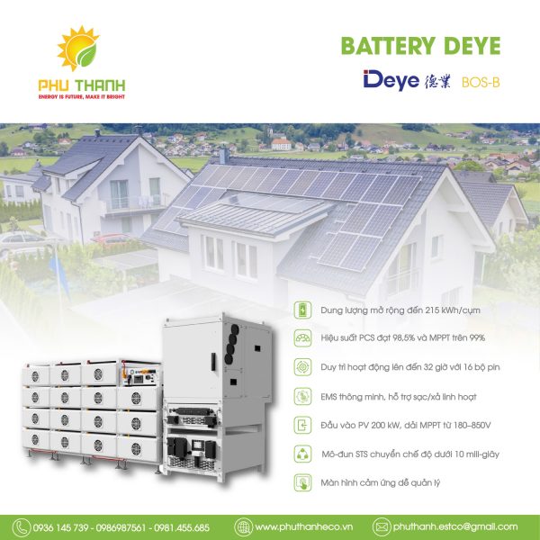 Hệ thống Pin lưu trữ Deye BOS-B 51.2V 168Ah, công suất 215kWh