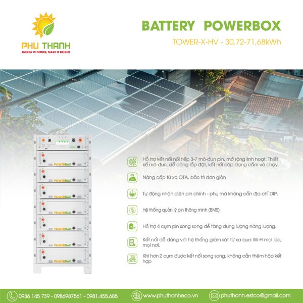 Hệ thống pin Lithium Tower-X-HV 100Ah – 716V, công suất 30.72–71.68kWh