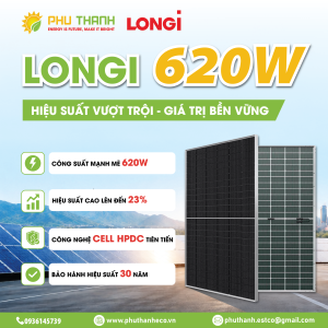 Pin mặt trời LONGi 620W – Hiệu suất cao cho dự án thương mại và công nghiệp
